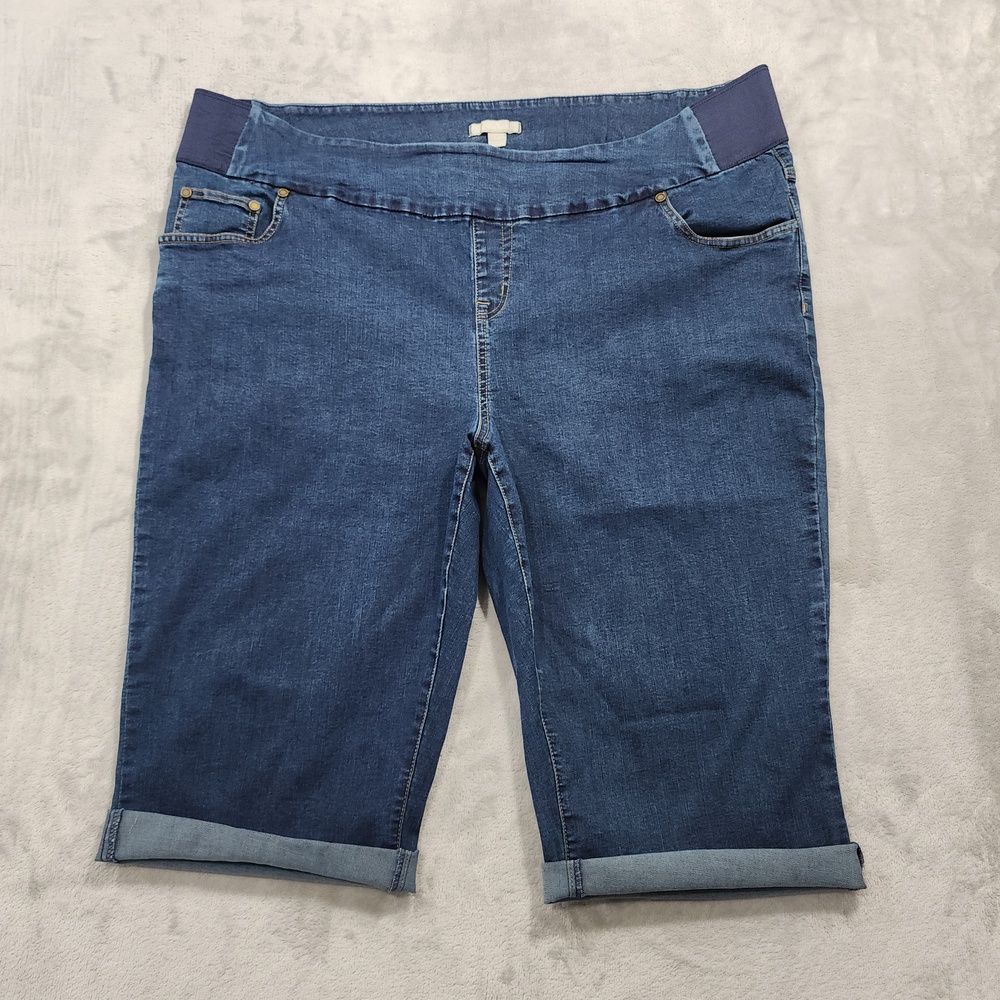 Woman Within Shorts Womens 26W Blue Denim Bermuda Pull On Elastic Waist Casual